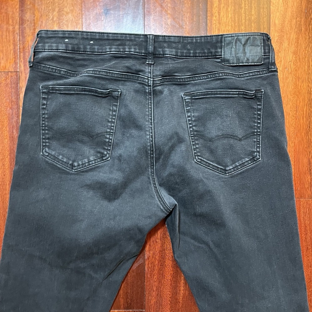 American Eagle Jeans Mens 36x32 (36x31) Dark Gray Skinny Flex Stretch Grunge * - Picture 3 of 12